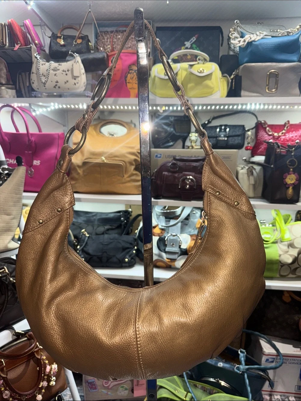 Hobo International Vintage in Metallic Bronze Crescent Shoulder Bag